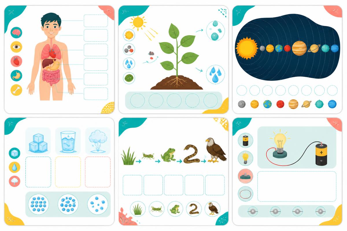 Exemplos de atividades interativas de Ciências: corpo humano, plantas, sistema solar e circuitos